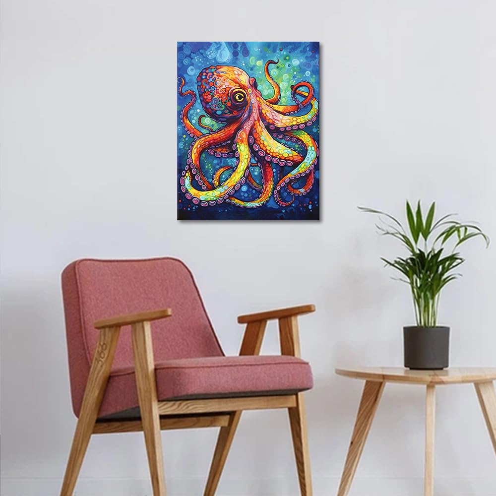 TISHIRON DIY Paint by Number Colorful Octopus, Paint by Numbers for Adults, Abstract Adult Paint by Numbers, Kids on Canvas Wall Art, Paint by Numbers for Adults Beginner, 16x20 inch TISHIRON
