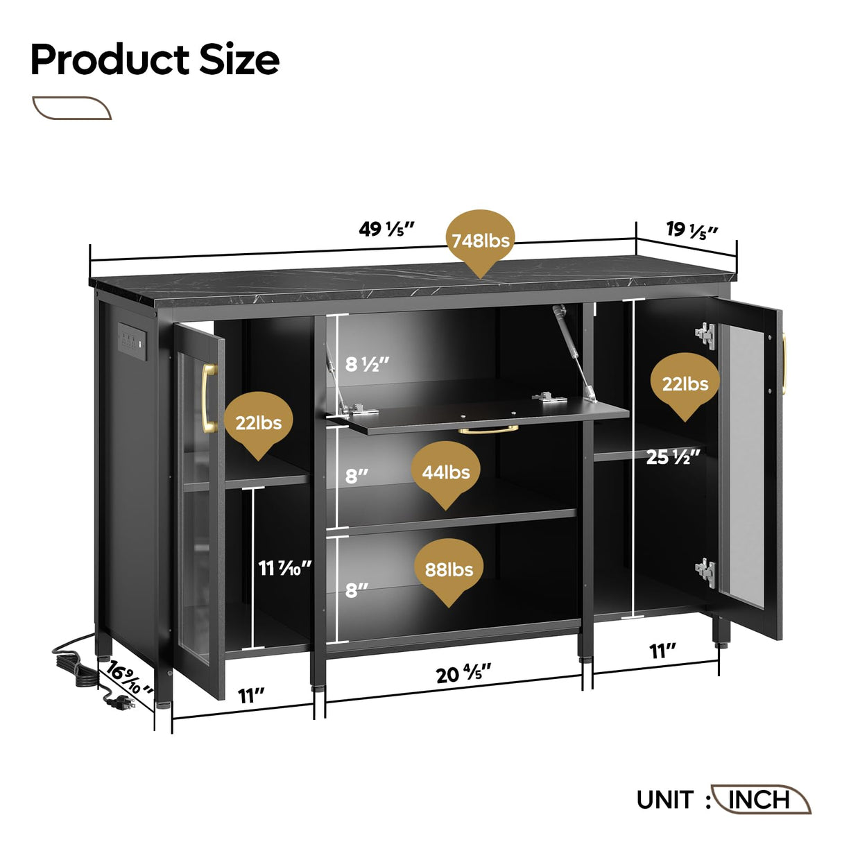 Bestier 55-75 Gallon Fish Tank Stand with Power Outlet & LED Light, 49.2"x13.8" Heavy-Duty Aquarium Stand with Storage, Dual Glass Cabinet, 8 Thicken Metal Legs, Suit for Reptile/Turtle Terrarium Bestier