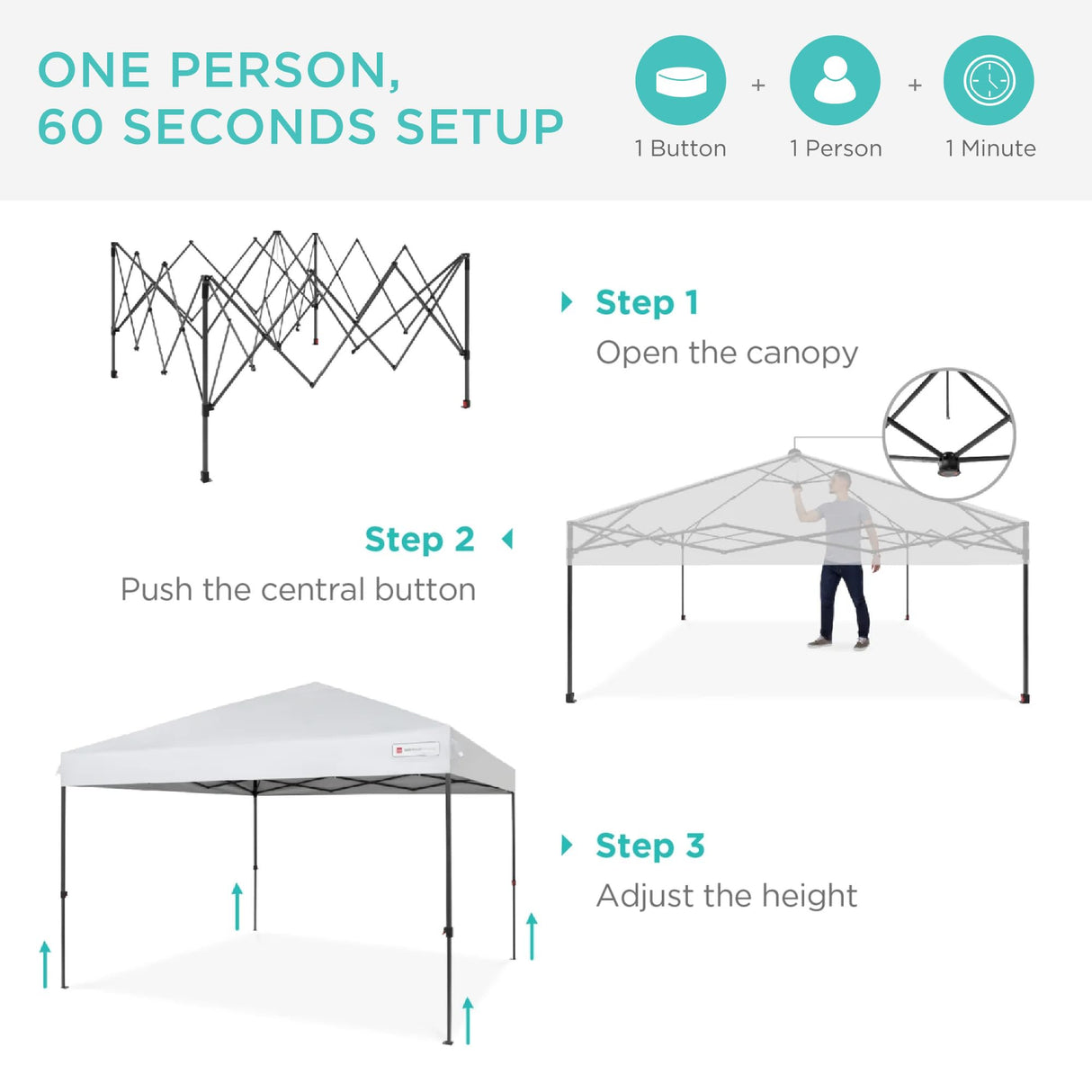 Best Choice Products 10x10ft 1-Person Setup Pop Up Canopy Tent Instant Portable Shelter w/ 1-Button Push, Case, 4 Weight Bags - White Best Choice Products