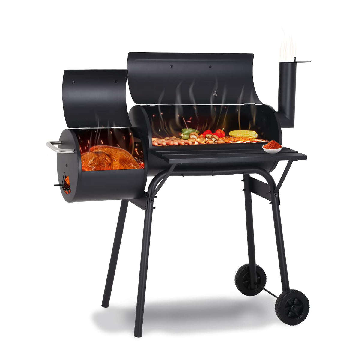 Charcoal Grills Outdoor Barbecue Grill Offset Smoker Portable BBQ Grill with Wheels for Backyard Camping Picnics Dopinmin