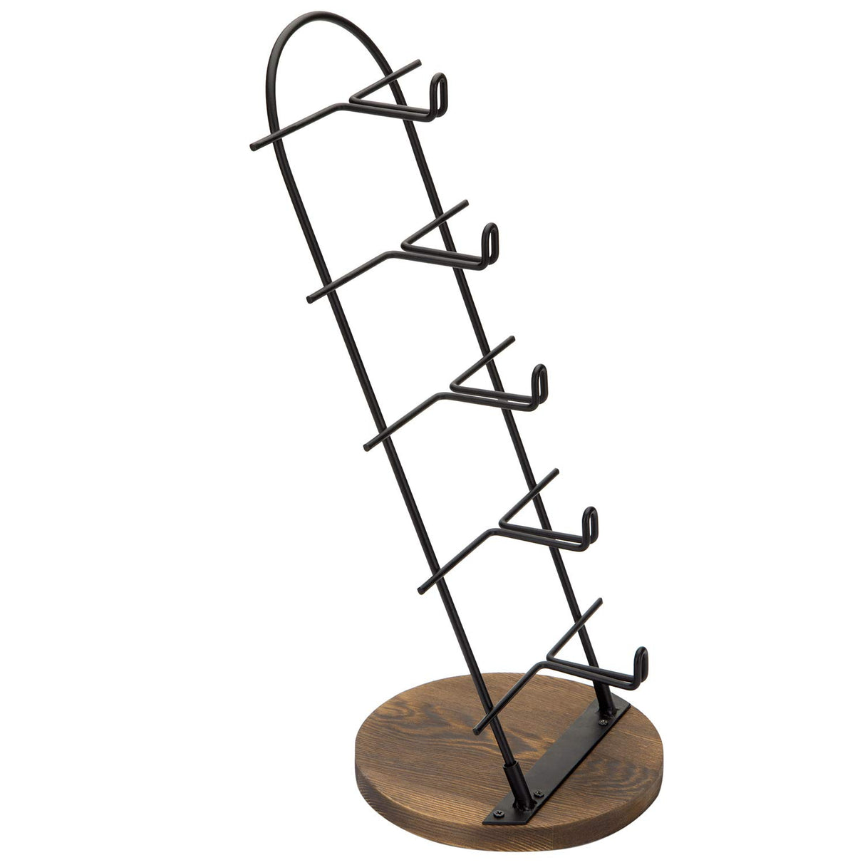 MyGift 5 Tier Black Metal Sunglasses Display Stand Rack Jewelry Organizer Holder for Sunglasses, Eyewear, Glasses with Round Burnt Wood Base MyGift