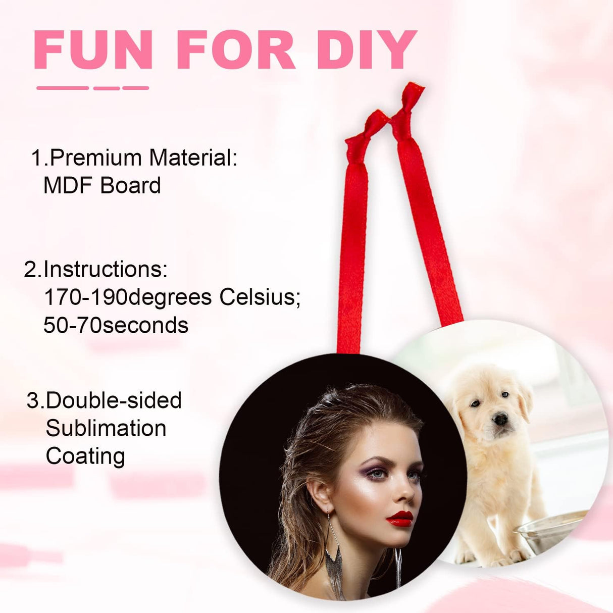 SAVITA 25pcs Sublimation Blank Pendants, 2.83inch MDF Personalized Sublimation Pendant Round Blank Discs Halloween Christmas Ornaments DIY Creation Supplies SAVITA