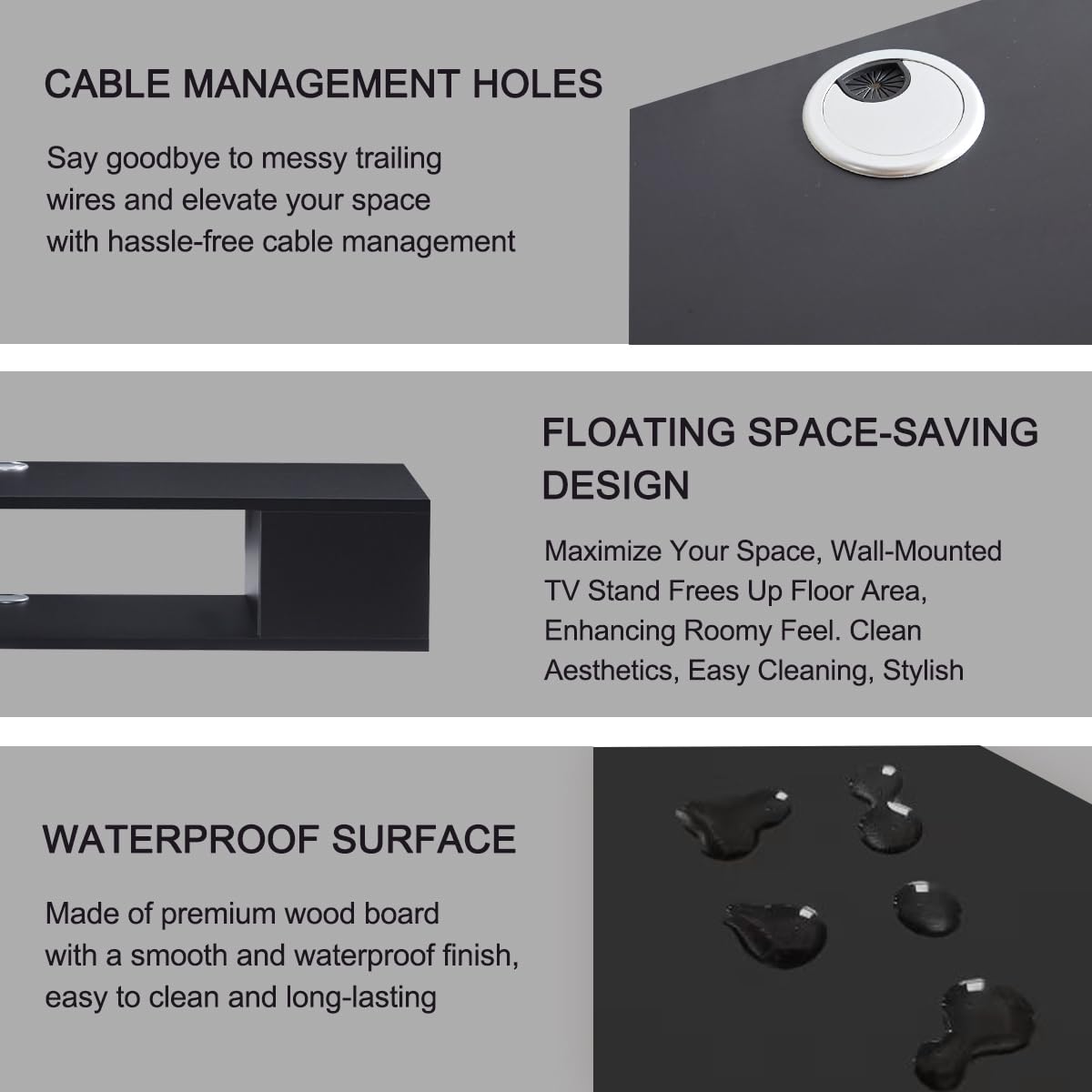 GHC Floating TV Stand, Wall Mounted Entertainment Center and Cabinet Shelf, TV Console with Storage,Media Console for DVD Player, Space-Saving Under TV Shelf for Bedroom, Living Room (Black) GHC