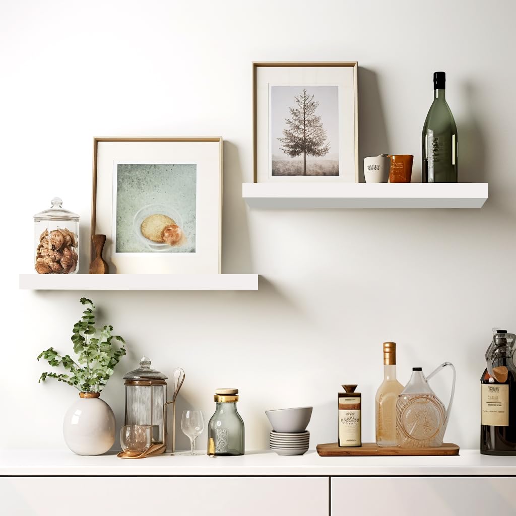 LaVie Home Floating Shelves, 15.6 Inch Wall Shelf Set of 3, Hanging Shelf with Invisible Brackets, Wall Decor for Bathroom, Bedroom, Living Room, Kitchen Storage, Modern White LaVie Home