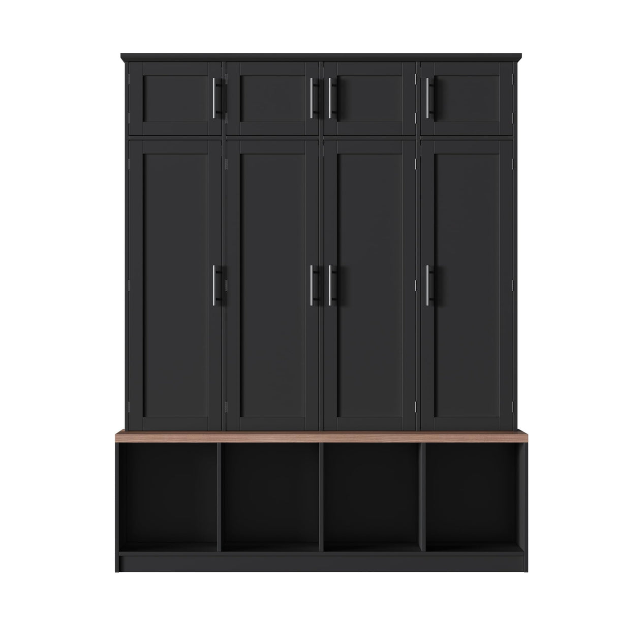 Merax Hall Tree with Entryway Bench and Shoe Cabinet, Multi-Functional Seating Bench with 4 Hanging Hooks and 8 Doors, Black Merax