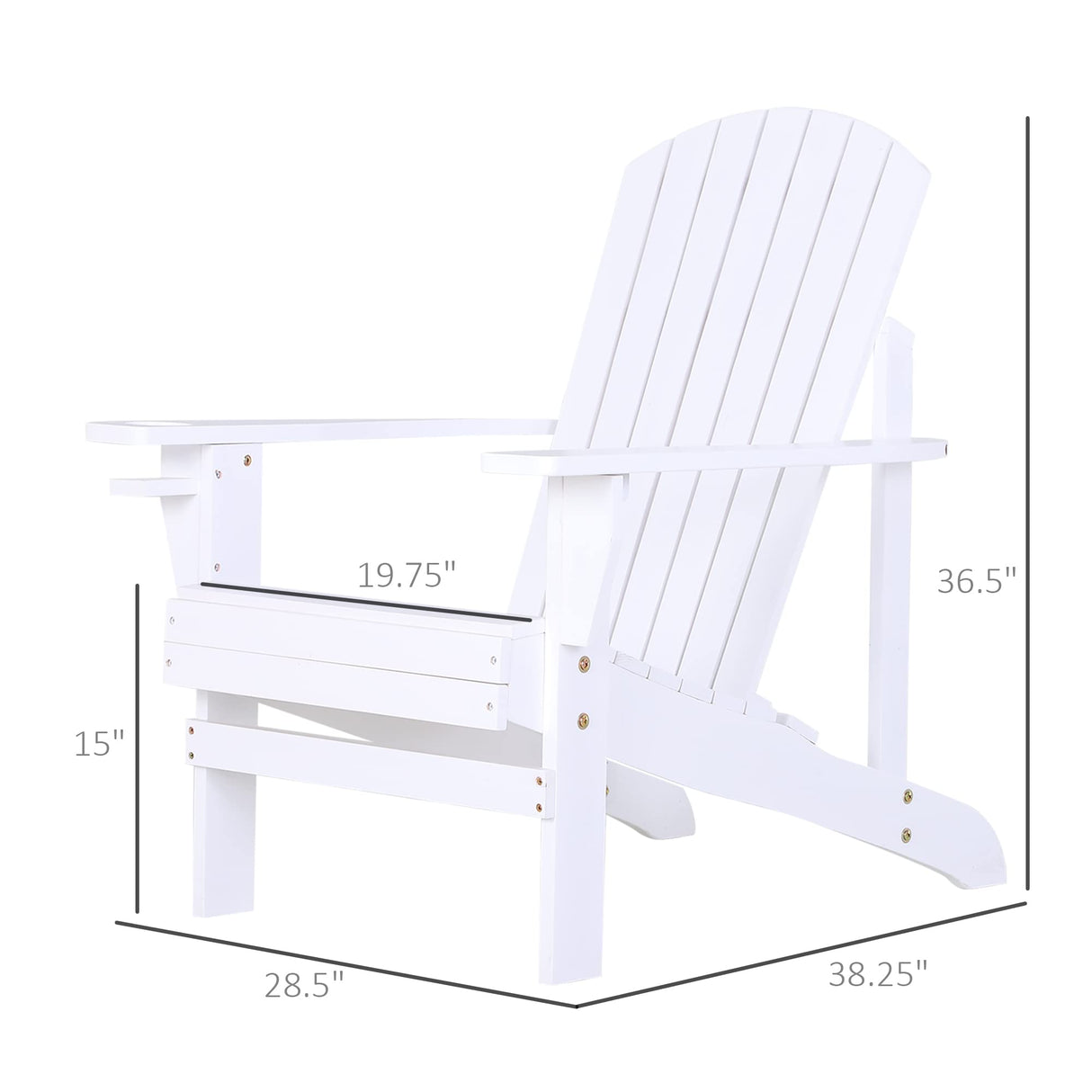 Outsunny Wooden Adirondack Chair, Outdoor Patio Lawn Chair with Cup Holder, Weather Resistant Lawn Furniture, Classic Lounge for Deck, Garden, Backyard, Fire Pit, White Outsunny