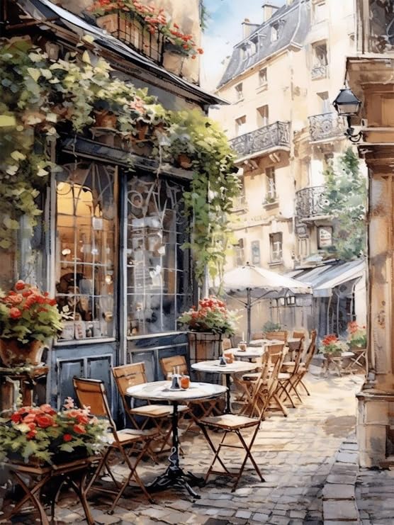 Arttoplus Street Cafe Paint by Numbers Kit for Adults-Street Cafe Adult Paint by Number Kits on Canvas,Landscape Oil Painting by Number Adult for Gift Home Wall Decor(16x20inch) Arttoplus