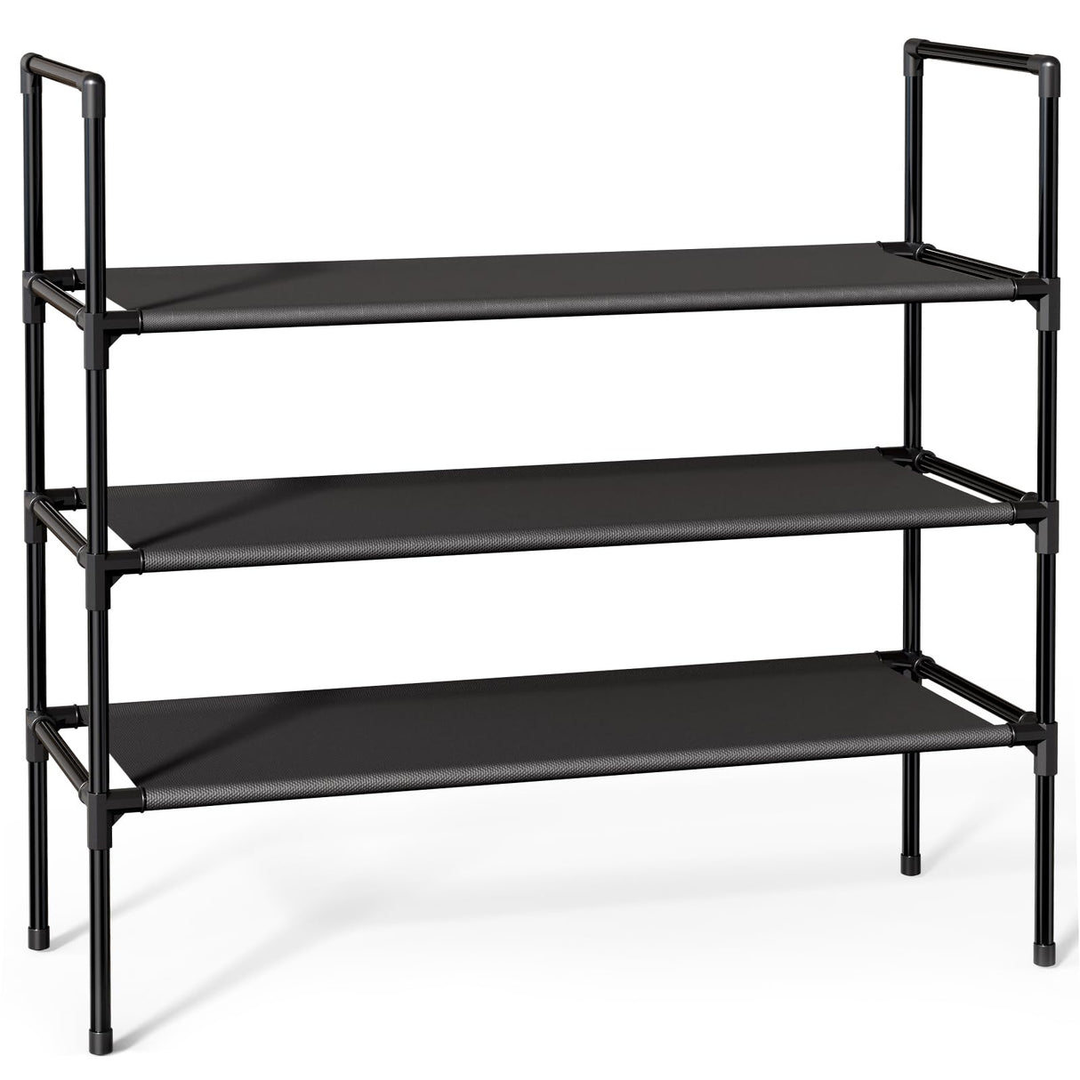 Sakugi Shoe Rack with Non-Woven Fabric - 3-Tier Shoe Organizer for Closet, Garage, Corridor & Entryway, Sturdy and Stackable, X-Large, Black Sakugi