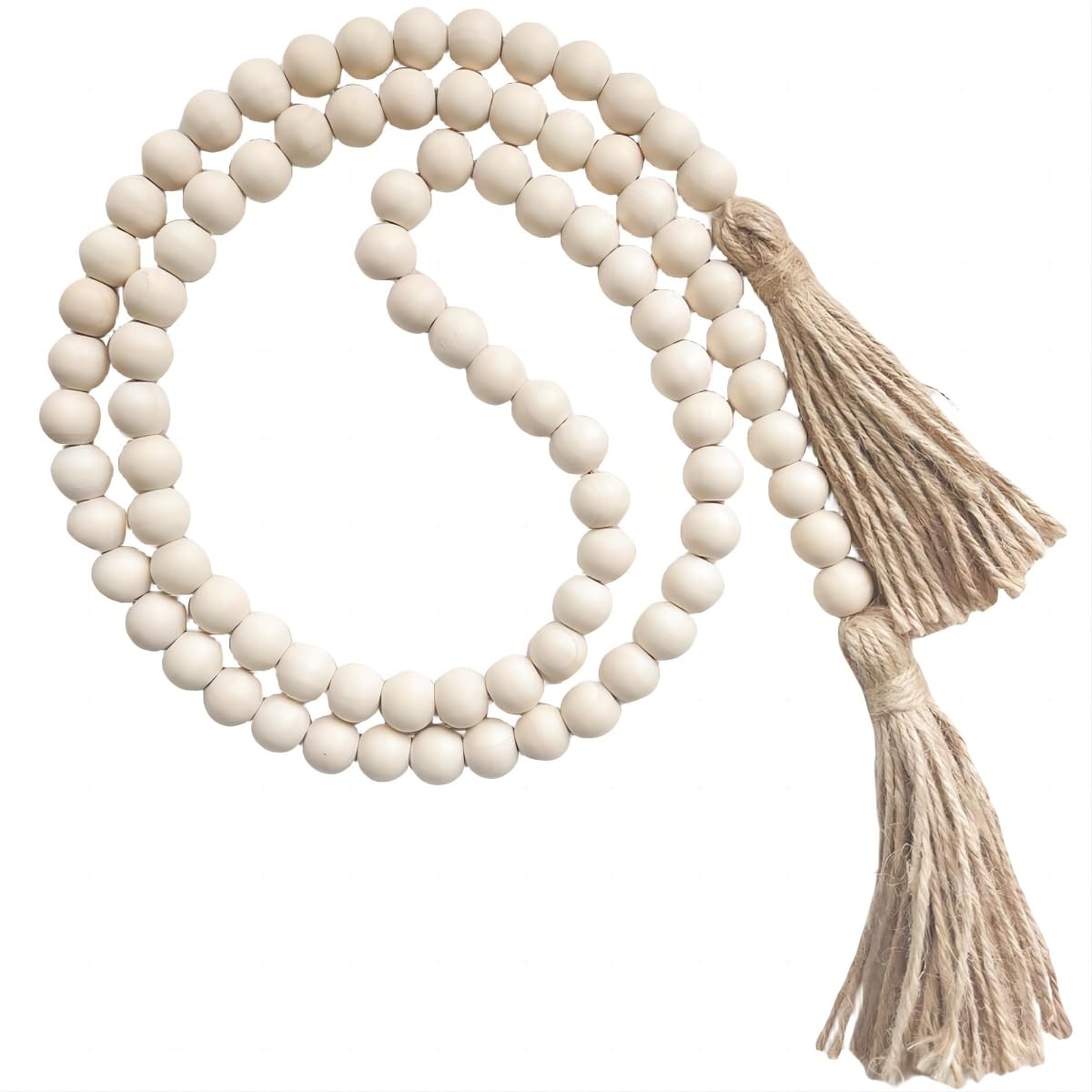 WORLDLYDA Wood Bead Garland with Tassels 58in/32in Farmhouse Wood Beads Rustic Country Decor Prayer Boho Beads Versatile Wall Hanging Home Deco (Natural 58in) Fashion Modern WORLDLYDA