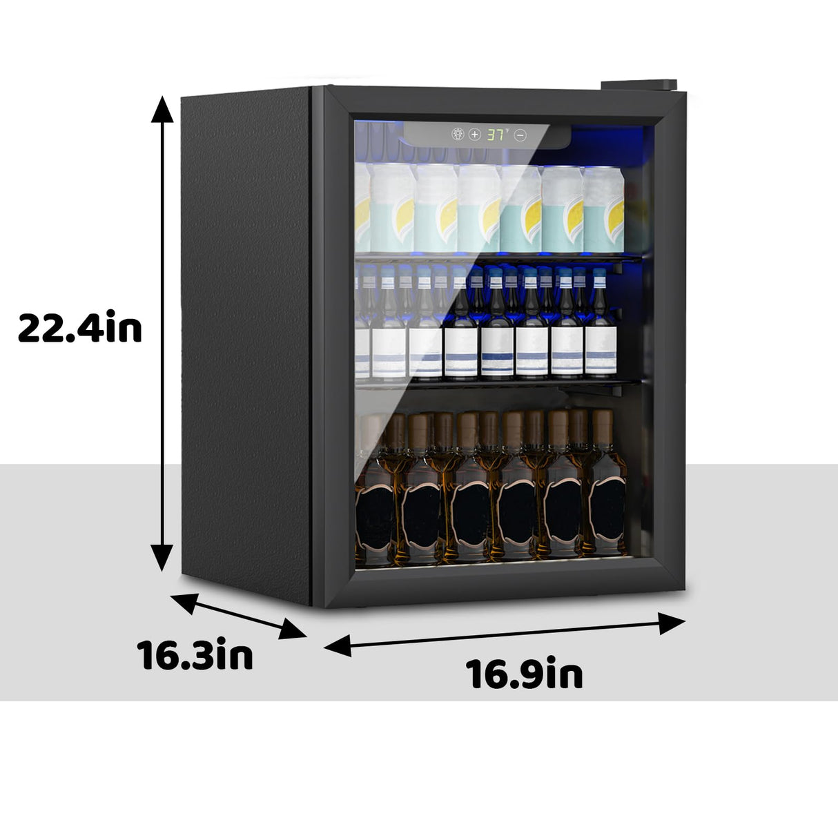 Compact Beverage Refrigerator,70 Can/1.6 Cubic Feet Mini Fridge with Glass Front Door for Soda, Beer or Wine, Under Counter Drink Dispenser with Adjustable Shelve & Digital Display (1.6 Cu) DollarDash