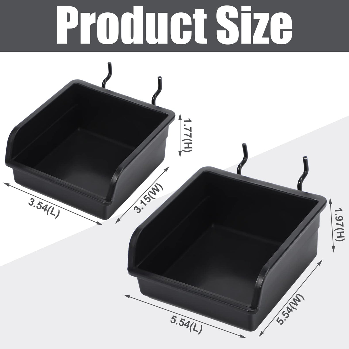 12 Pieces Pegboard Bins Kit 3.5'' 5.5'' Plastic Peg Board Storage Bins with Hooks Pegboard Accessories Workbench Bins Fits Any Peg Board for Organizing Hardware, Garage, Craft Room, Tool Shed Roowest