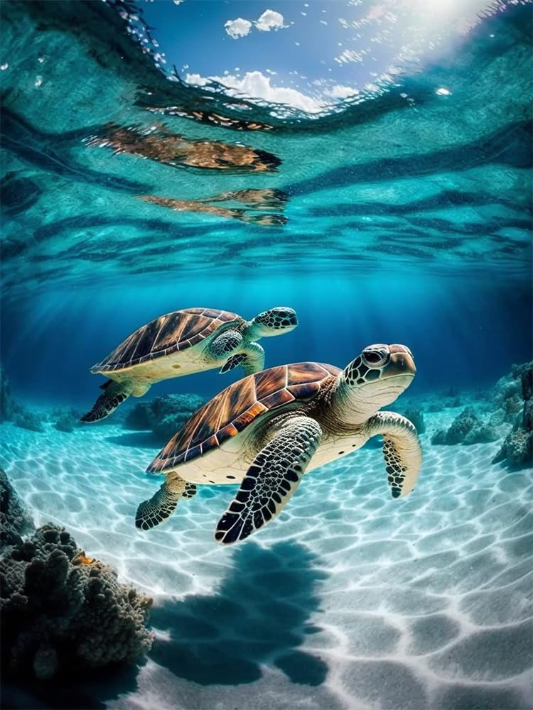 USZDL Sea Turtle Diamond Art Kits for Adults,Cute Animal 5D Diamond Painting Kits for Beginners,Diamond Dots Round Full Drill Paint with Diamonds Pictures DIY Gem Art Painting Crafts Kits 12x16 inch USZDL