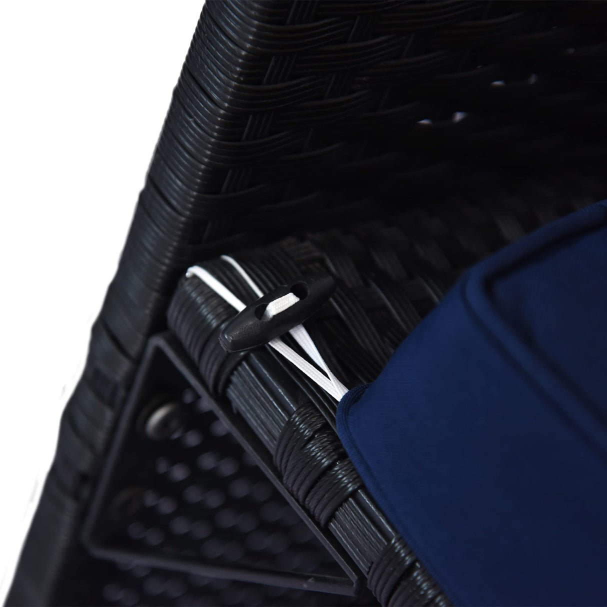 Outsunny 3 Piece Patio Furniture Set, Rattan Outdoor Sofa Set with Chaise Lounge & Loveseat, Soft Cushions, Tempered Glass Table, L-Shaped Sectional Couch, Blue Outsunny