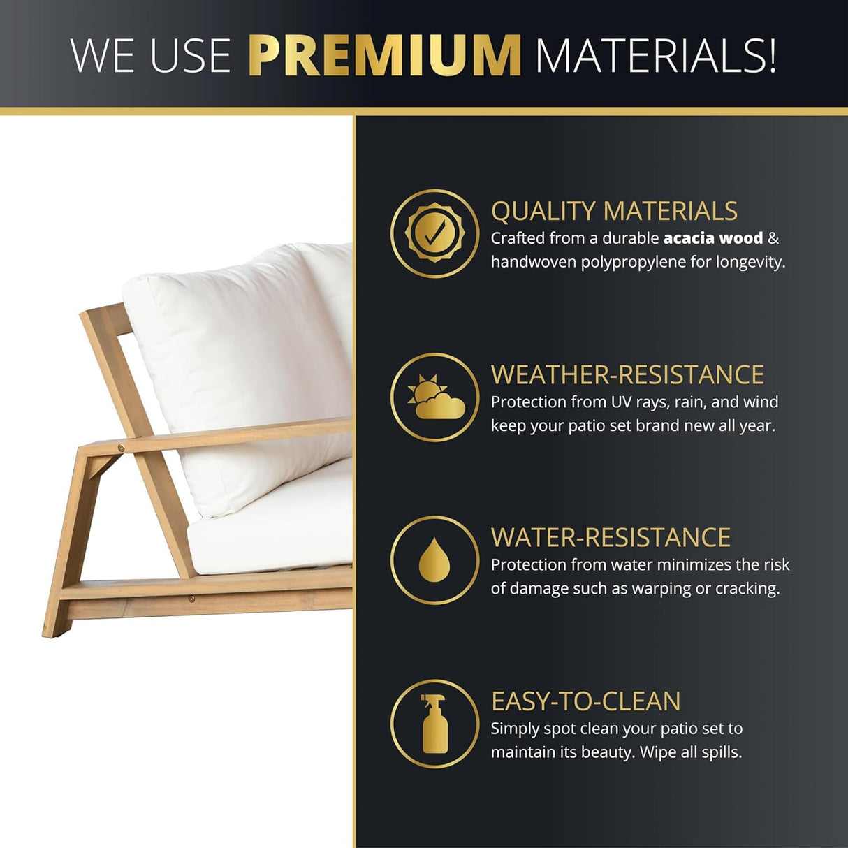 Lokingrise 4-Piece Acacia Wood Outdoor Sectional Sofa Set with Loveseat, Armchairs, Coffee Table, 4 Seater Chat Set, All-Weather Outdoor Wooden Patio Conversation Sets for Garden, Backyard Lokingrise