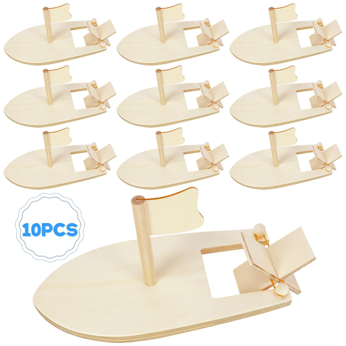 Amersumer 10 Pcs DIY Toy Wood Boat Craft Kits, Mini Wooden Sailboat Kits, Paddle Boats Paint and Decorate for School Projects, Make Your Own Sailboat Craft Amersumer