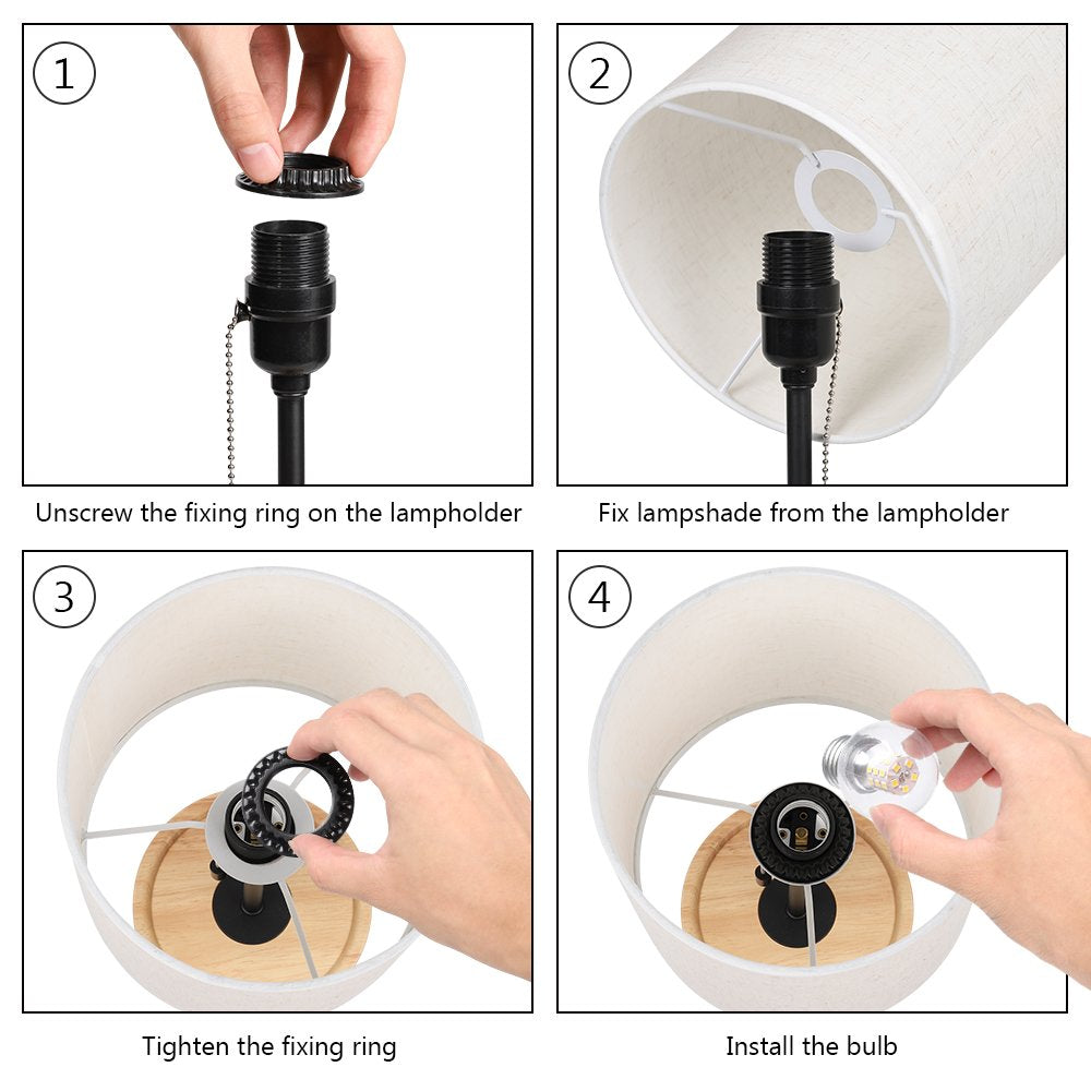 HAITRAL Bedside Table Lamp - Modern Nightstand Lamp with Linen Fabric Shade Wooden Desk Lamps for Bedrooms, Office, College Dorm, Dinning Room, Girls Room - 16 Inches (HT-AD005) HAITRAL