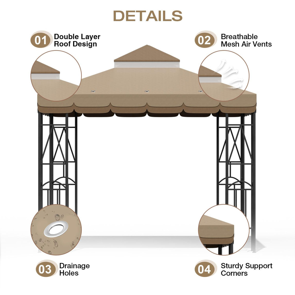 Morikoro 10x10 Canopy Replacement Top Canopy Cover Replacement 10x10 FT Double Tiered Gazebo Covers for Yard Patio Garden Canopy Sunshade (Coffee Liqueur+Brown with lace) Morikoro