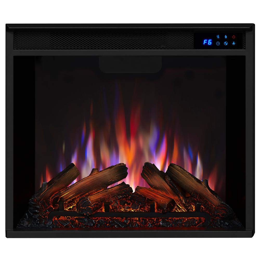 Real Flame Replaceable Electric Fireplace Heater Insert, Multi Flame Colors, Multi Brightness Levels, Adjustable Thermostat, Timer, Over Heat Protection, Automatic Safety Shut Off, Remote Control Real Flame
