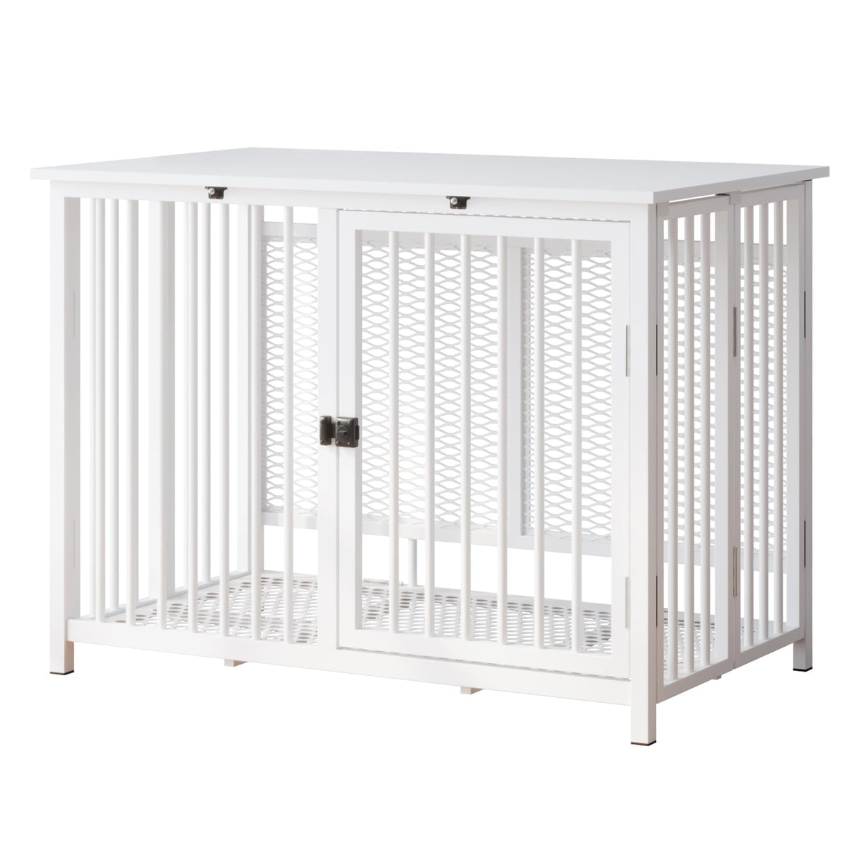 UMXES Heavy Duty Dog Crate Furniture, Fully Assembled exc. Locks, All Metal Frame & Wooden Tabletop, Modern Kennel for Small/Medium Dog, End Table, Sturdy, Foldable, White UMXES