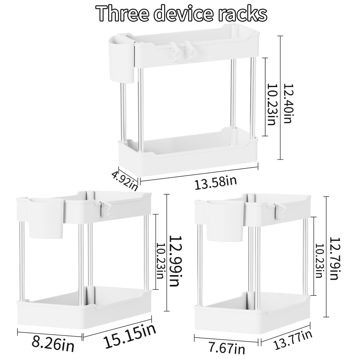 JYSMYWS 3 Pack Under Sink Organizers and Storage, 2 Tier Bathroom Cabinet Organizer Shelf with Hanging Cups for Kitchen & Bathroom (White) JYSMYWS