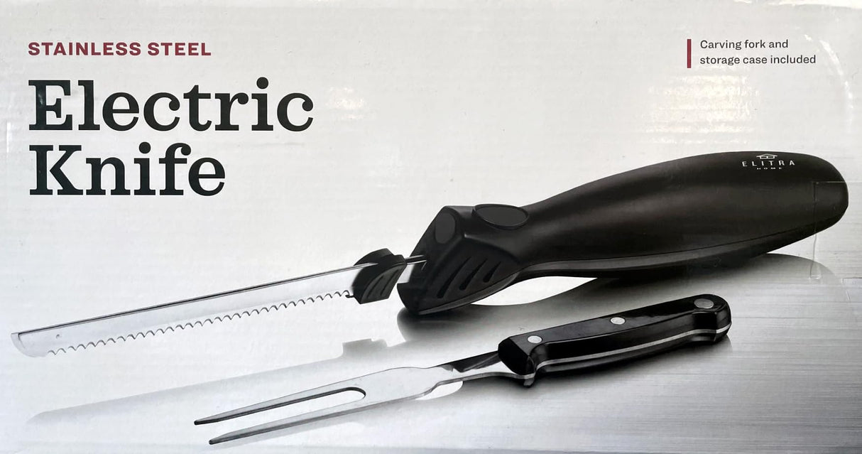 ELITRA HOME Professional Grade Electric Knife | Easy Slice Electric Kitchen Knife For Carving Meats, Bread, Turkey, and More | Stainless Steel Serrated Blade, Carving Fork, and Storage Case ELITRA HOME
