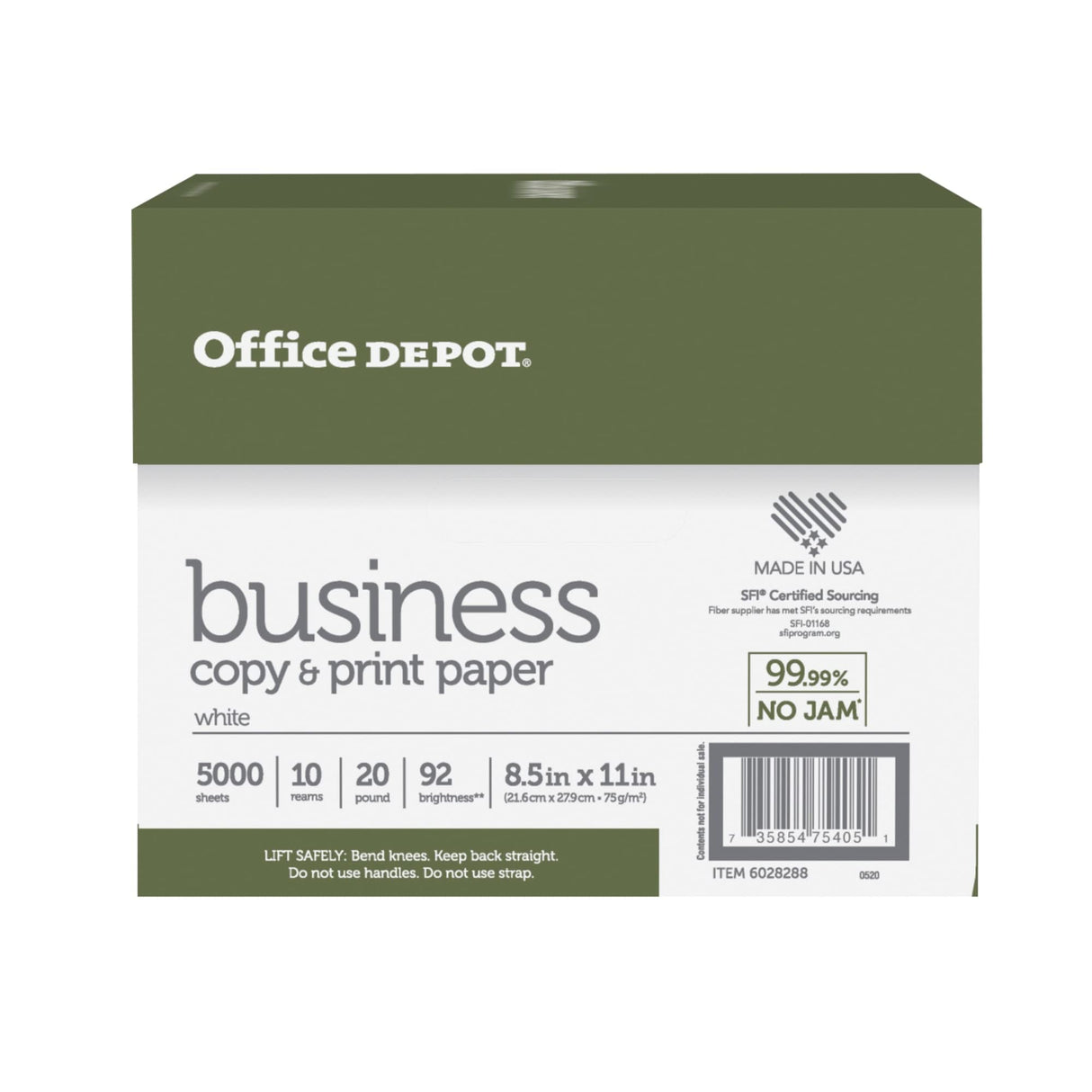 Office Depot® Brand Business Multi-Use Printer & Copier Paper, Letter Size (8 1/2" x 11"), 5000 Total Sheets, 92 (U.S.) Office Depot