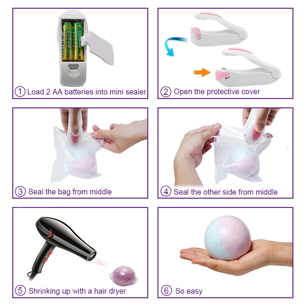 Bath Bomb Mold Set 228 Pieces - 200 Packs Shrink Wrap Bags,12 Pieces of DIY Metal Mould,Spoons,Gift Bags,Mini Heat Sealer (Instruction Included) Smarimple