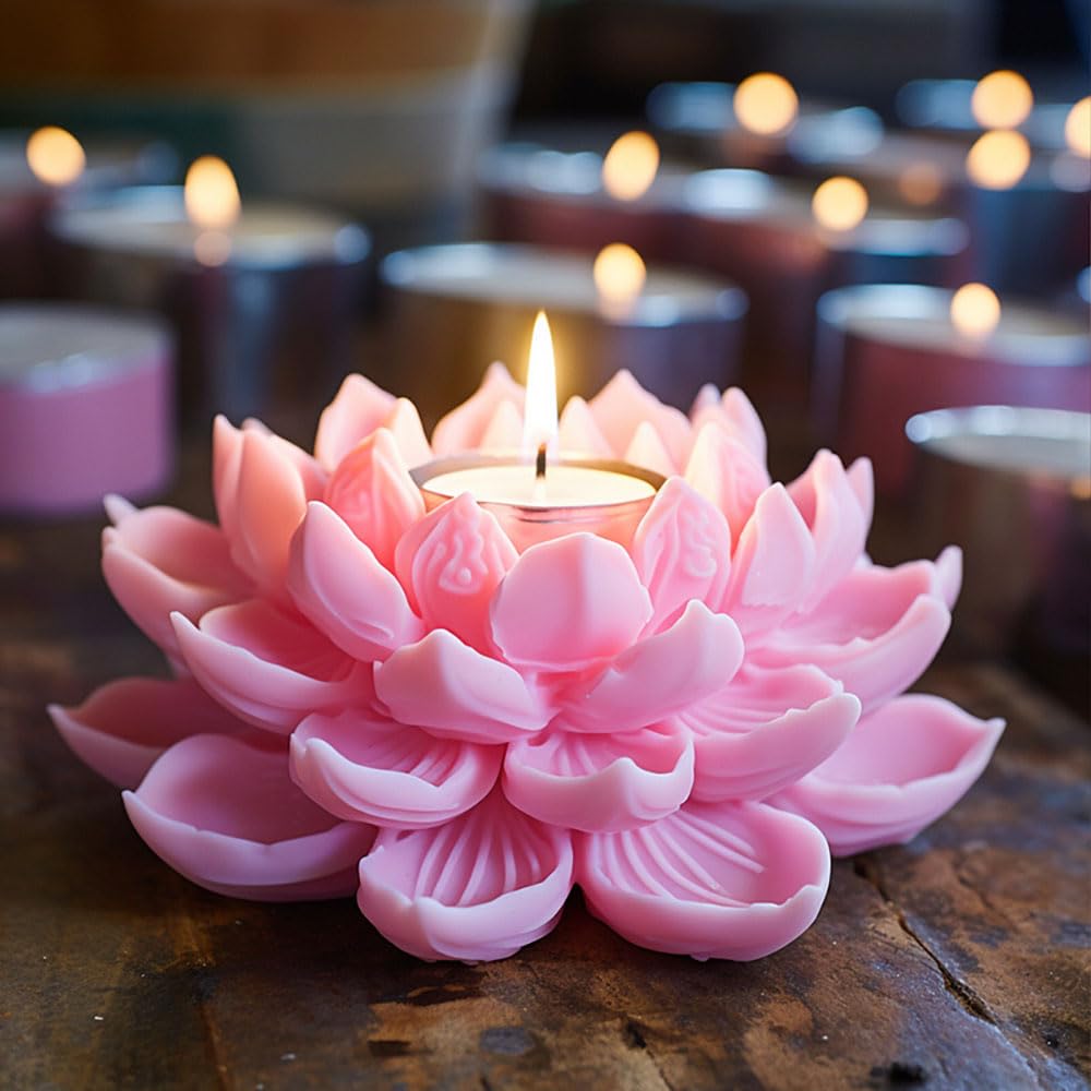 3D Lotus Candle Molds for Candle Making Supplies Flower Silicone Mold for Scented Candles Soap Making DIY Plaster Aromatherapy Candles Home Decor Floral Silicone Molds for Resin Epoxy Cement Gypsum RUIYDZ