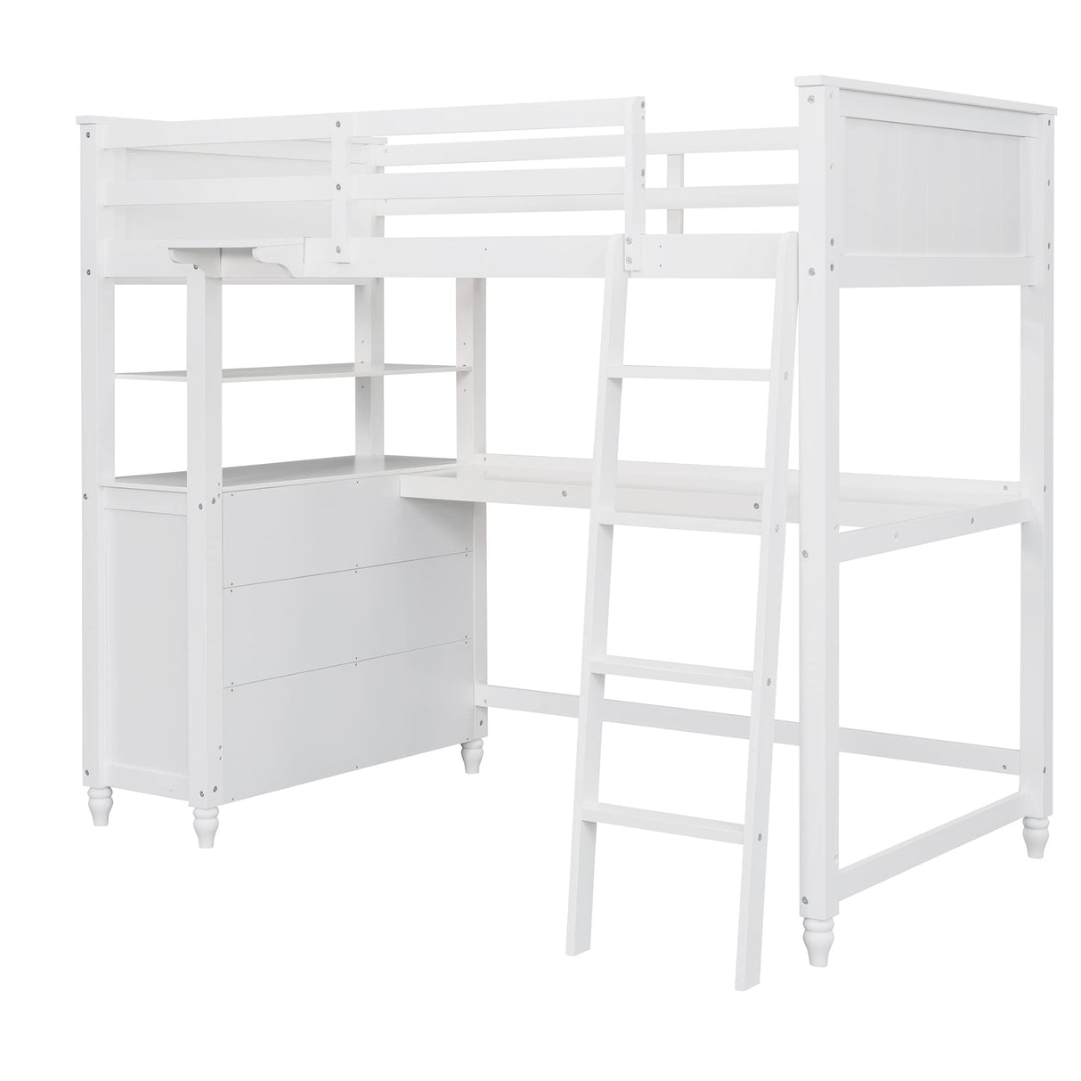 Twin Size Loft Bed with Desk and Storage by Harper & Bright Designs - Solid Wood Frame in White Harper & Bright Designs