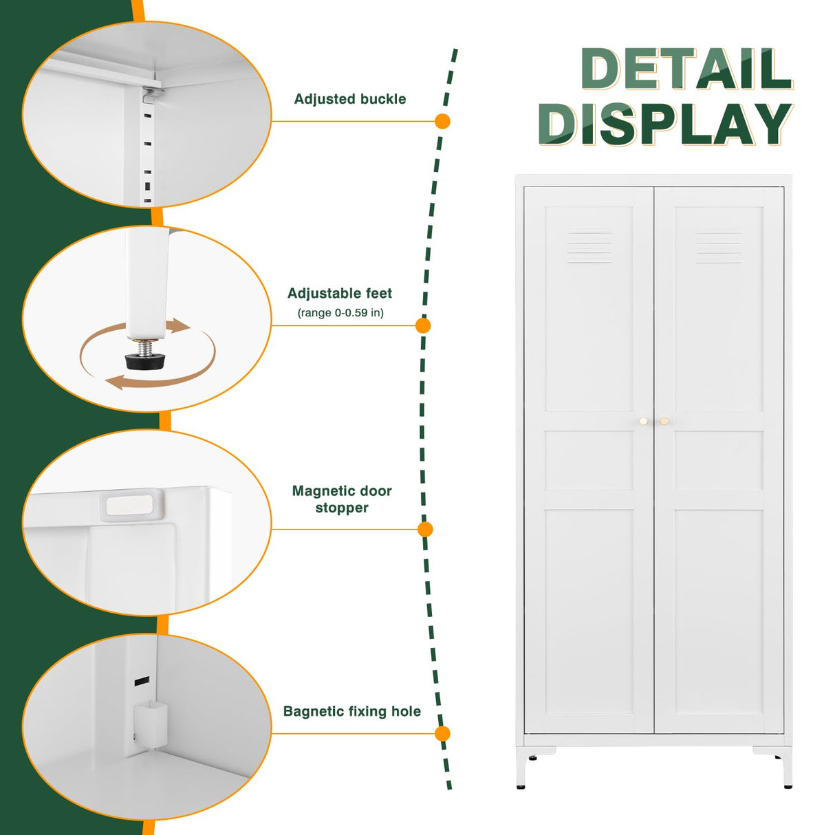 Letaya White Storage Cabinet with Feets-Metal Home Kitchen Pantry Cabinets with Doors and Adjustable Shelves,Organization Locker for Cupboard/Bedroom/Dining/Living/Bathroom/Office/Garage Room (White) Letaya