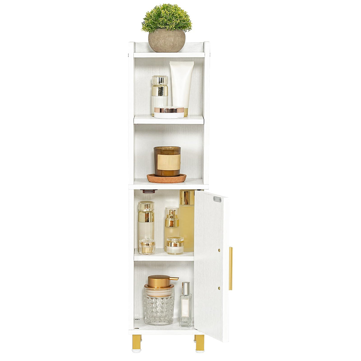 HOOBRO Small Bathroom Storage Cabinet, Narrow Corner Floor Cabinet with Door and Adjustable Shelf, 7.9" L x 5.9" W x 31.5" H, Bathroom Organizer for Small Spaces, White HOOBRO