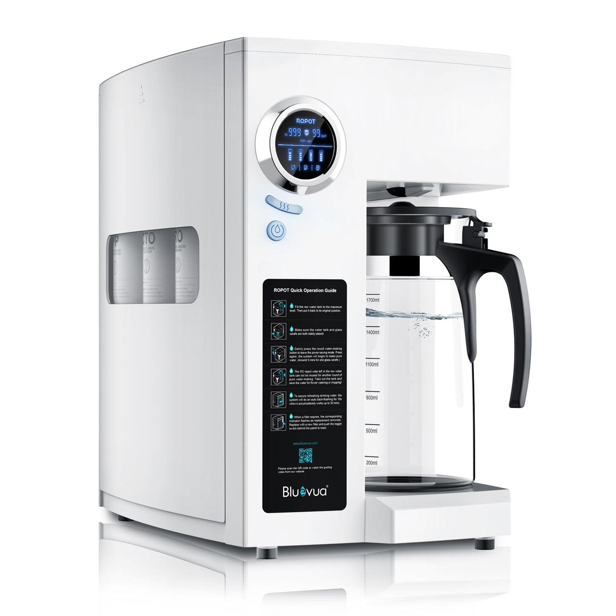Bluevua RO100ROPOT-UV Reverse Osmosis System Countertop Water Filter - 6 Stage Purification with UV and Remineralization, Counter RO Filtration, Portable Water Purifier Bluevua