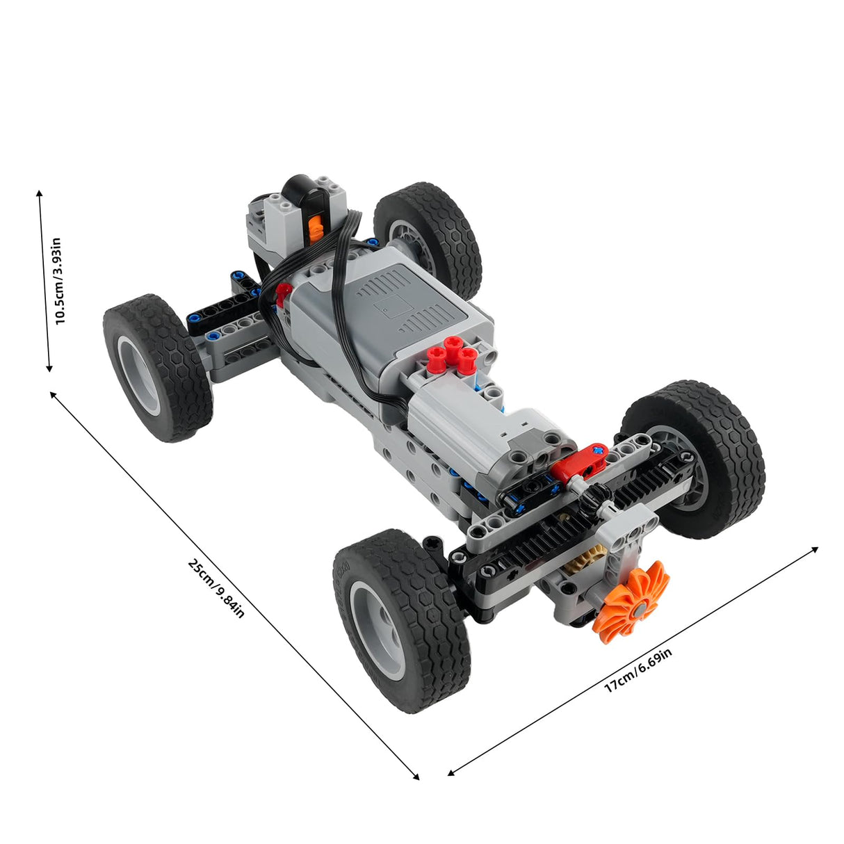 MOC 4WD Power Function RC Car Chassis Kit - Technical Building Blocks with 62.4x20mm Wheels, M Motor, Servo & AA Battery Box for Off-Road Climbing Cars RCmall