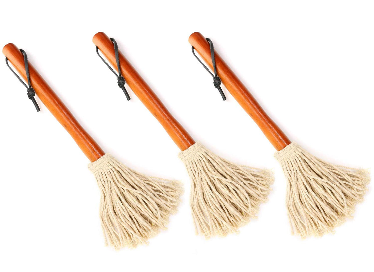 12" BBQ Sauce Basting Mops & Brushes for Roasting or Grilling, Apply Barbeque, Marinade or Glazing, Cotton Fiber Head and Hardwood Handle, Dish Mop Style, Perfect for Cooking or Cleaning - Pack of 3 TOPULORS