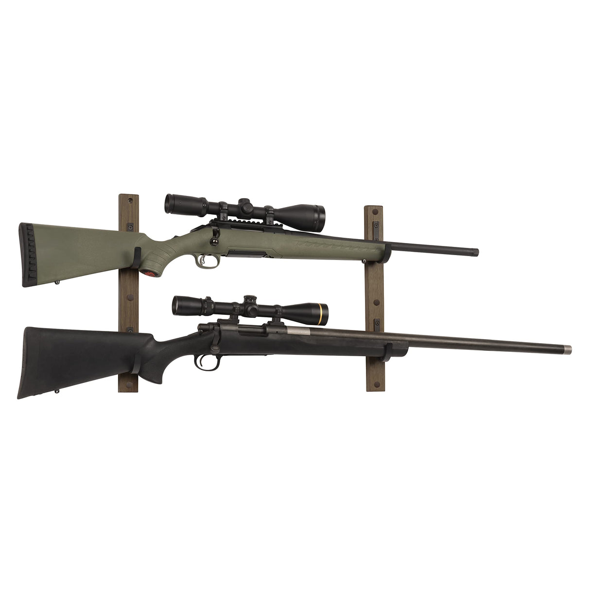 Allen Company Indoor Firearm Wooden Wall Mount - Heavy-Duty Gun Rack Display That Holds 2 Rifles/Shotguns - Hanging Storage for Home - Comes with Wood Blocks, Metal Hooks, and Screws - Brown/Black Allen Company