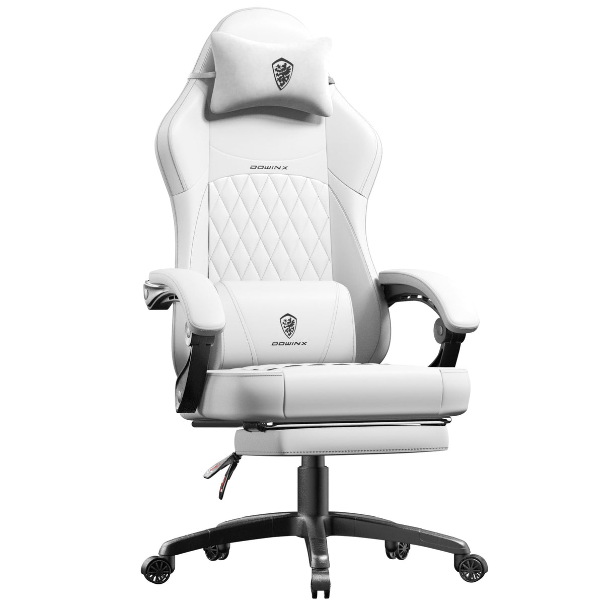 Dowinx Gaming Chair with Pocket Spring Cushion, Ergonomic Computer Chair with Massage Lumbar and Footrest for Adults, High Back Game Chair Leather for Office Gaming 300LBS, All White Dowinx