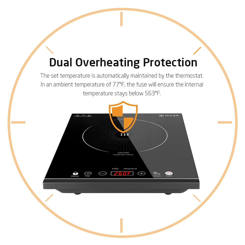 Portable Induction Cooktop, iSiLER 1800W Sensor Touch Electric Induction Cooker Hot Plate with Kids Safety Lock, 6.7" Heating Coil, 18 Power 17 Temperature Setting Countertop Burner with Timer ISILER