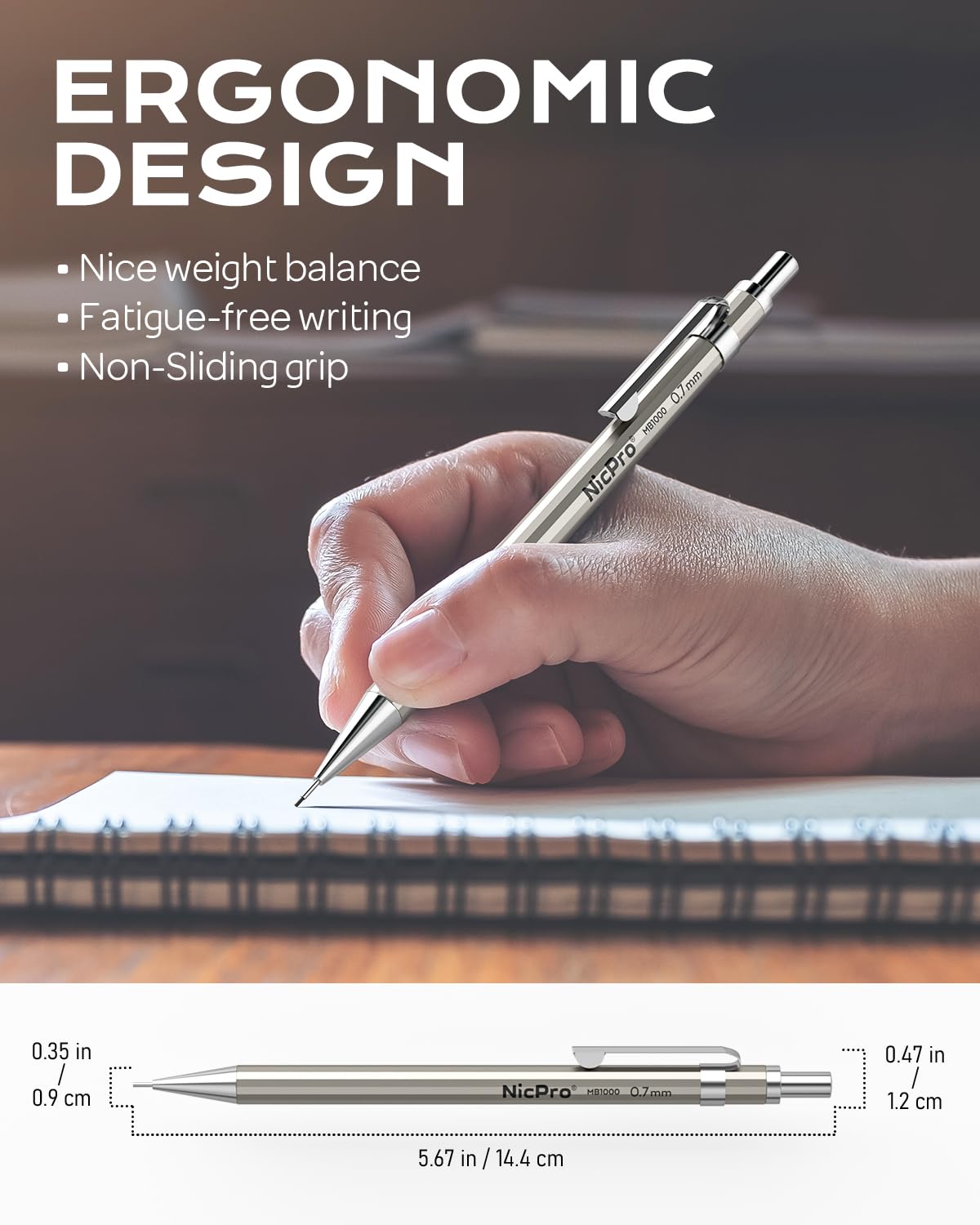 Nicpro 4 Pack Mechanical Pencil 0.7mm with Case, MB1000 Metal Mechanical Pencil Set with 8 Tube HB #2 Lead Refill 0.7 mm, 3PCS 4B Eraser, 9 Cap Eraser for Artist Drafting Writing, Sketching, Drawing Nicpro