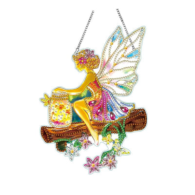 hyzsj DIY Hanging Diamond Art Pendant Painting Kit,Acrylic 5D Fairy Painting Window Pendants, Special Crystal Gem Craft Painting Kit Ornament 8.3x9.4inch