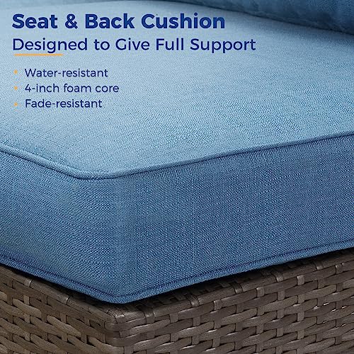 Wisteria Lane 2 Piece Patio Furniture Set of 2 Seats,Outdoor Wicker Patio Loveseat Sofa with Cushion, Outdoor Sectional Corner Sofa for Garden Backyard, Blue Wisteria Lane