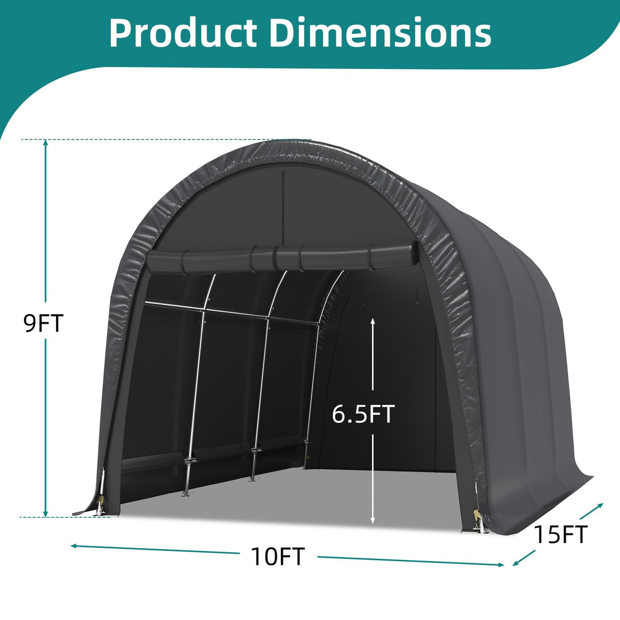 EROMMY Carport 10 x15 FT Heavy Duty, Portable Garage with All-Steel Metal Frame and Round Style Roof, Anti-Snow Car Canopy Outdoor Storage Shelter for Car, Truck, Boat EROMMY
