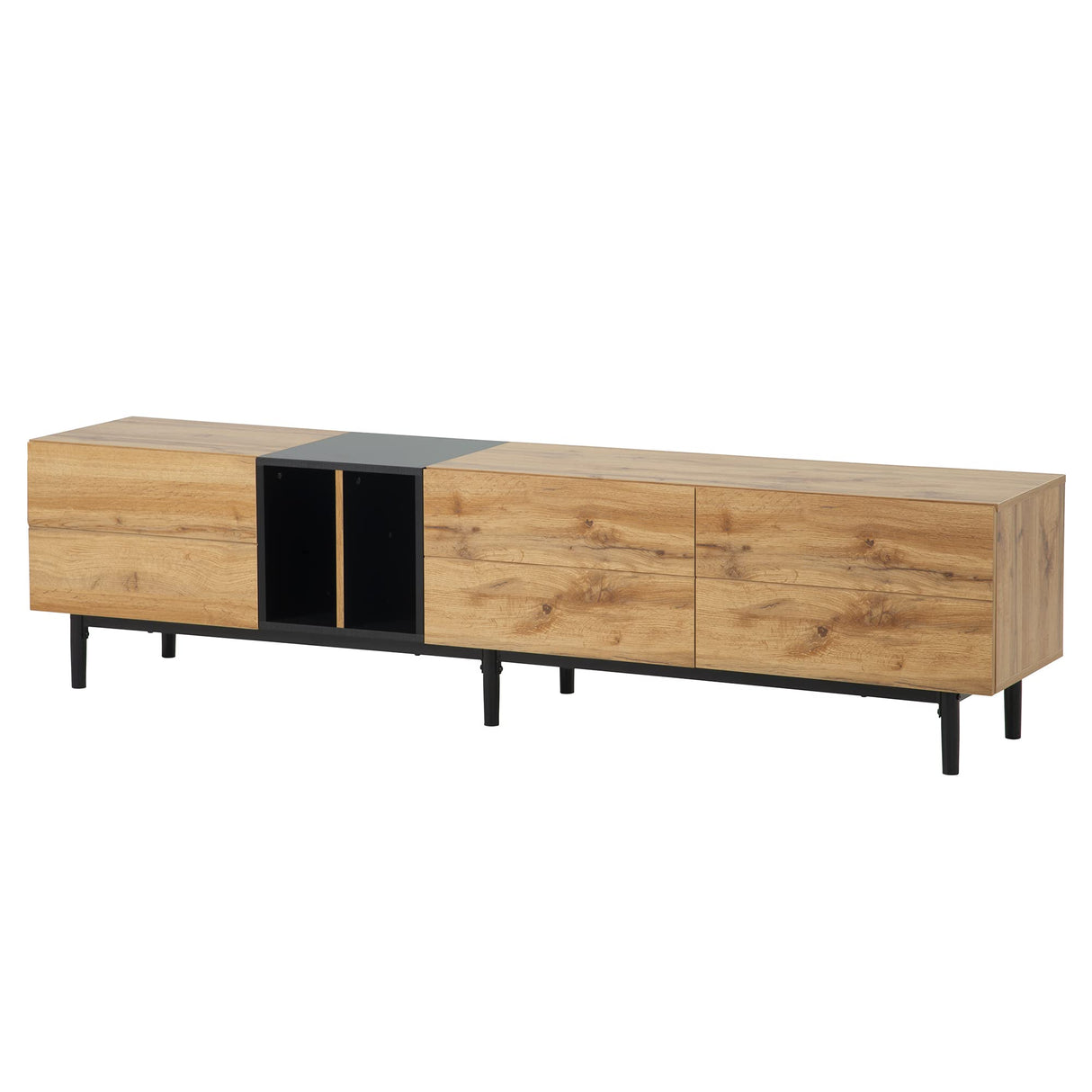 LUMISOL Modern TV Console Table for 80" TV, TV Stand with 3 Cabinets and Open Shelves, Wood Entertainment Center TV Media Table with Ample Storage for Living Room, Bedroom, Natural Wood LUMISOL