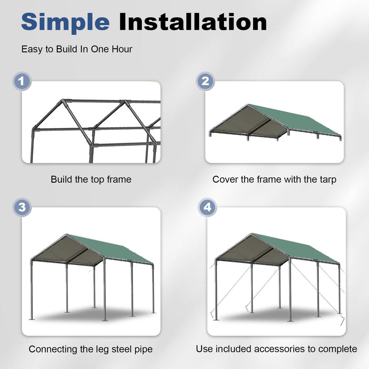 Carport 10x20ft Heavy Duty Car Tent, Portable Garage, Car Shelter, All-Season Tarp Tent for Car, Party,Green Grezone
