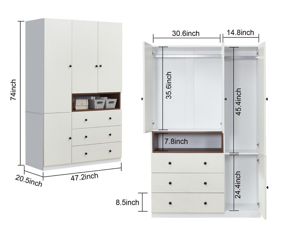 Generic Tall Wardrobe Armoire White 3 Door & 3 Drawers Bedroom Storage Cabinet Closet, Large, E126258846664 Generic