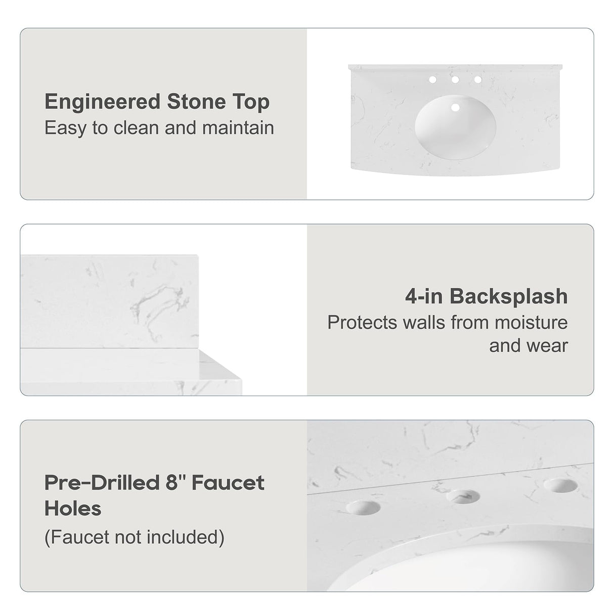 DELUXE LIVING 36 Inch Bathroom Vanity with Ceramic Sink,Fully Assembled Sink Cabinet with Countertop, Wood Frame Vanity with Soft-Closing Drawers & Adjustable Feet, Oak Wood DELUXE LIVING