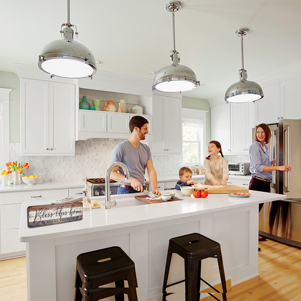 Farmhouse Family Wall Decor Rustic Wood Hanging Wall Art - Bless This Home And All Who Enter - Family Signs for Home Decor Inspirational Quotes for Hallway, Kitchen, Living Room 16"x5" SAC SMARTEN ARTS