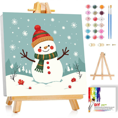 cviokrdu Christmas Paint by Numbers Kit for Kids with Frame - Wooden Easel, Snowman Paint by Numbers for Kids Ages 4 8 12, Easy Acrylic Oil Painting Kits for Home Wall Decoration 8x8 inch