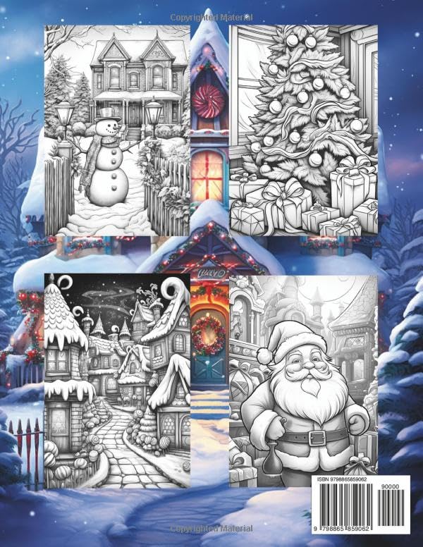 Fantasy Coloring Book Santa's Town Special Edition: For Adults and Teens | Black Line and Grayscale Images of Christmas Scenes (The Enchanting World of Christmas and Winter Coloring Books) WoodArtSupply