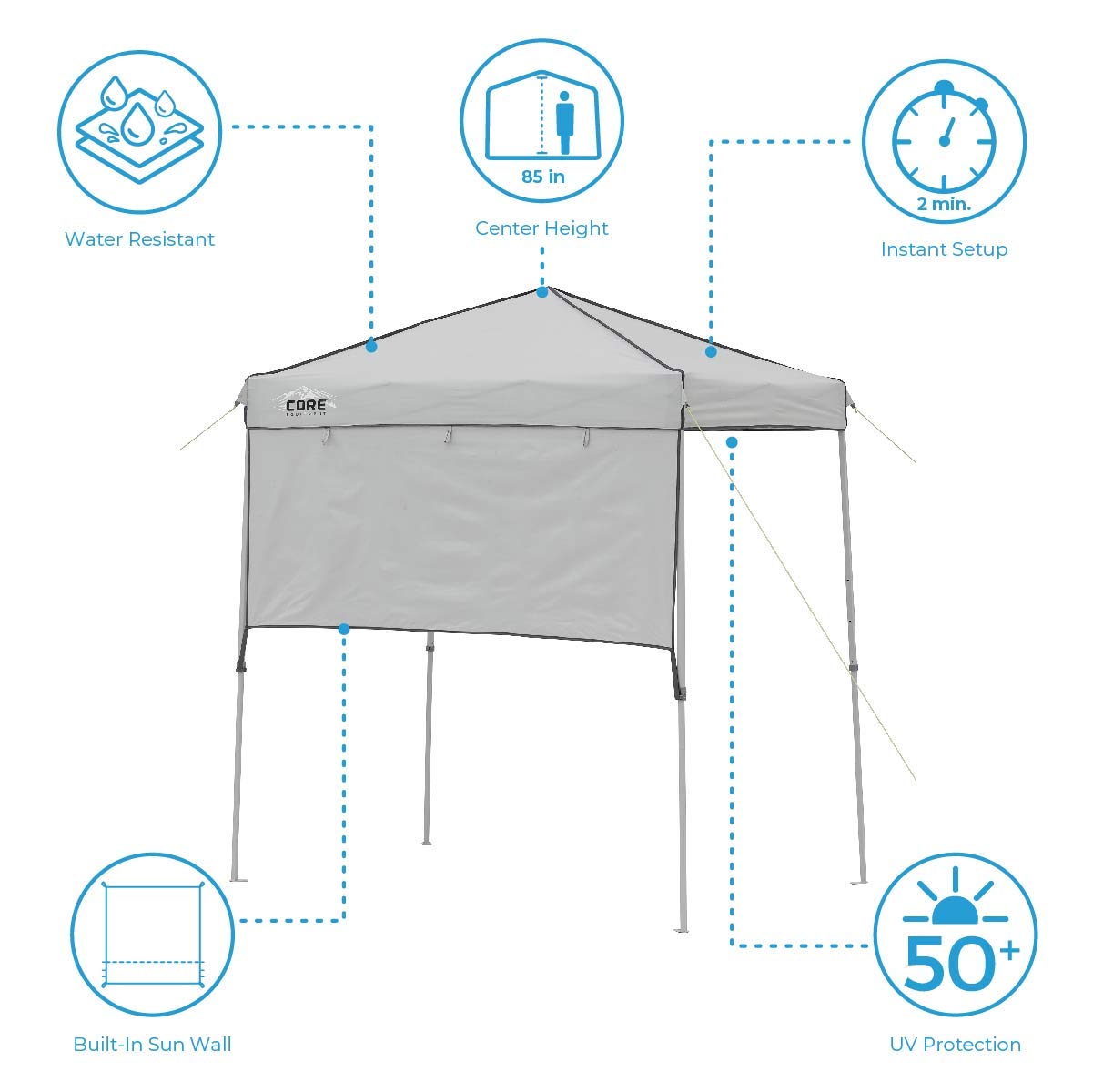 Core Instant Straight Leg Canopy Tent with Adjustable Sun Wall, 6 ft x 4 ft , Gray CORE