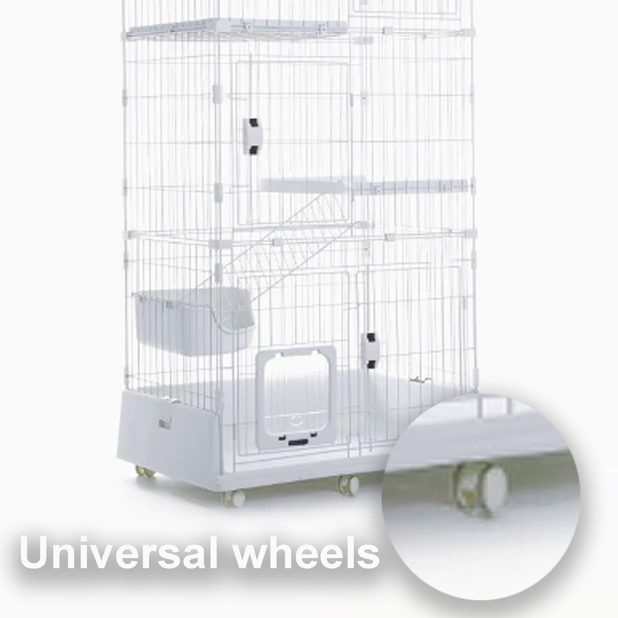 GUQASDV Cat Cages Indoor, Cat Crate, Catio Indoor Cat Enclosure on Wheels, Cat Playpen with Top Cover with Anti-Collision Lock Quick Assembly for Rabbits, Small Animals(White,101x66x126cm) GUQASDV